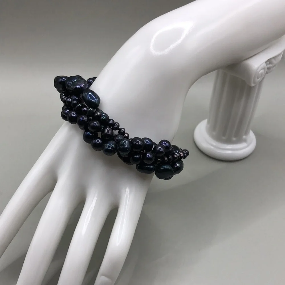 Cultured dyed freshwater pearls bracelets bundle lot 4, layered, multi strand.
